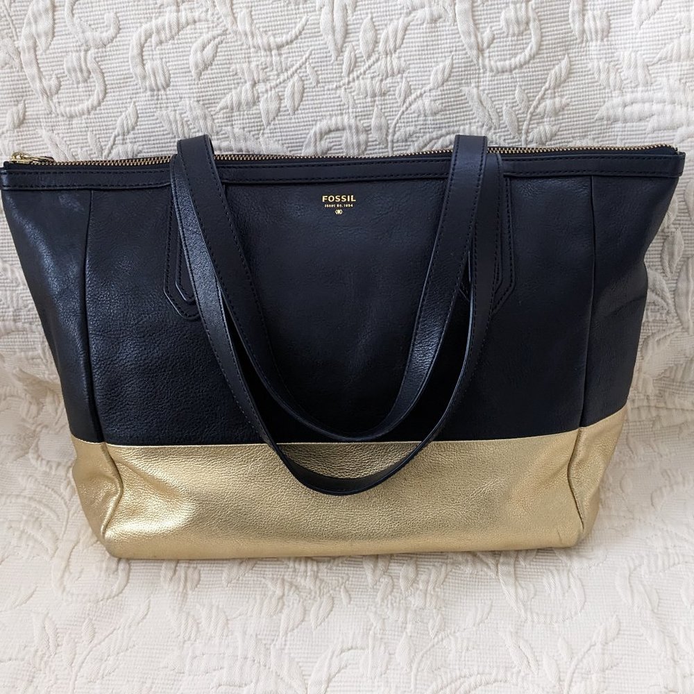 SOLD - Fossil Sydney Tote in Black and Gold